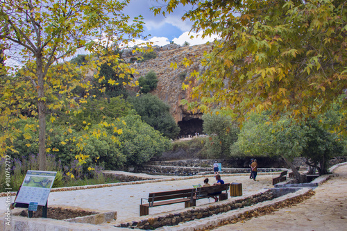 Banias, Israel- october 14, 2017: Archaeological site - the cave of God Pan in Banias National Park, Israel. photo