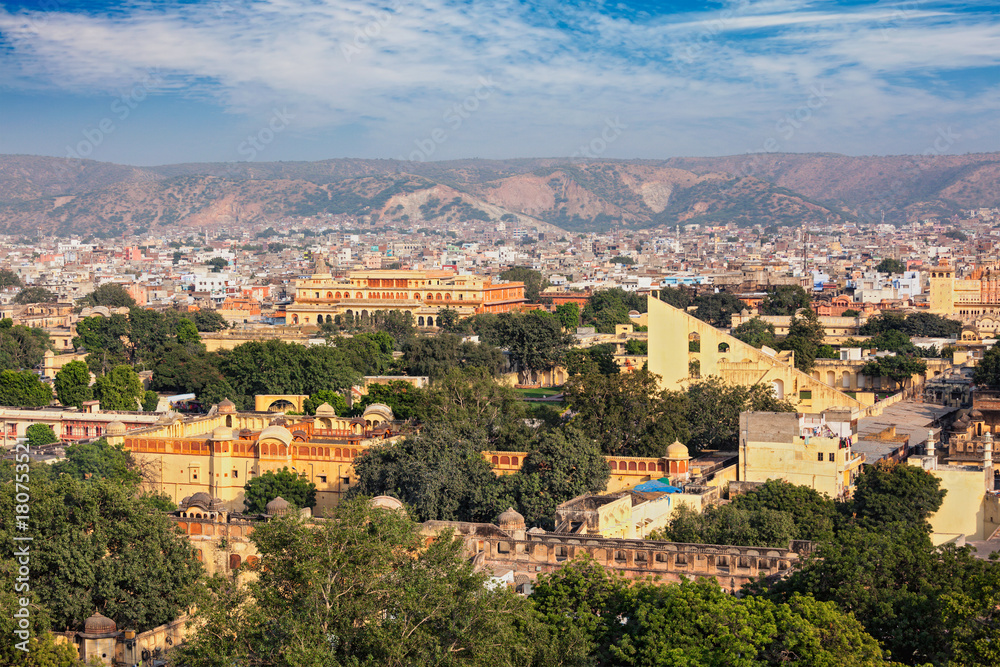 Panorama of aerial view of Jaipur, Rajasthan, India 
