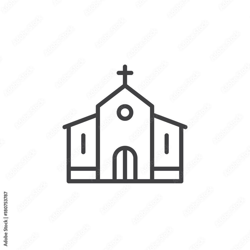 Church building line icon, outline vector sign, linear style pictogram isolated on white. Catholic church symbol, logo illustration. Editable stroke Church building line icon, outline vector sign, linear style pictogram isolated on white. Catholic church symbol, logo illustration. Editable stroke