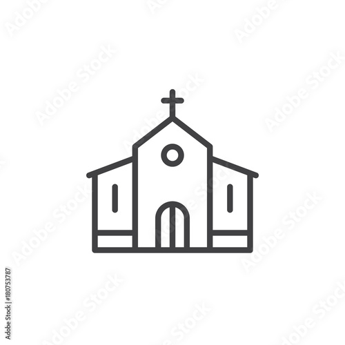 Church building line icon, outline vector sign, linear style pictogram isolated on white. Catholic church symbol, logo illustration. Editable stroke