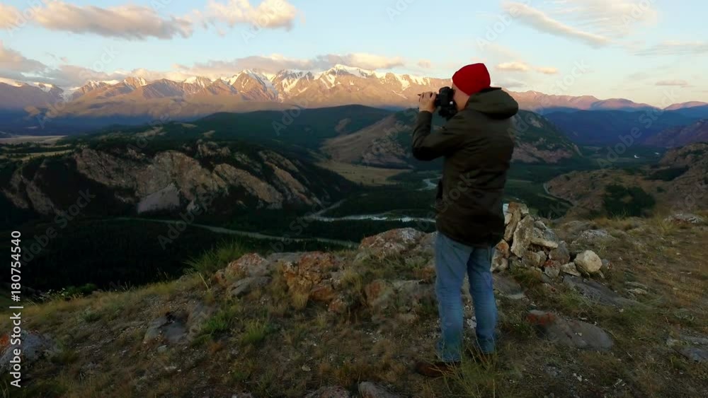Extreme Photographer Taking Picture Of Beautiful Nature Full Of Rivers And Trees From The Top Of Mountain During The Sunrise Extreme Photographer Taking Picture Of Beautiful Nature Full Of Rivers And Trees From The Top Of Mountain During The Sunrise