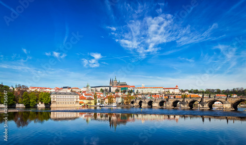 Charles bridge over Vltava river and Gradchany  Prague Castle 