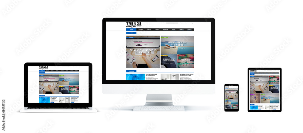 realistic devices isolated with blog landing page realistic devices isolated with blog landing page