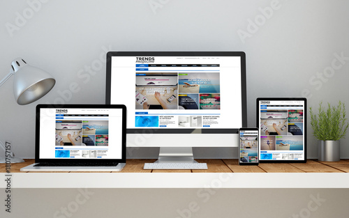 workplace with magazine online responsive website on devices