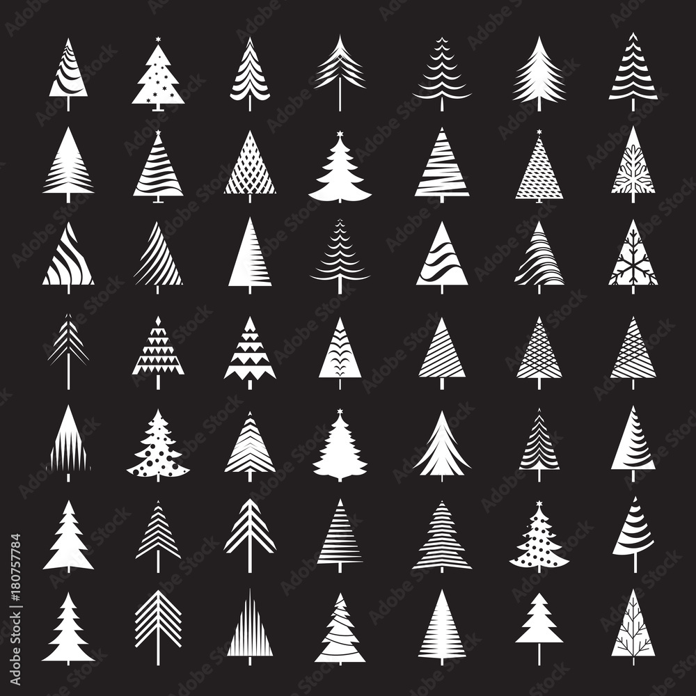 Set of White Christmas Trees. Vector Icons. Set of White Christmas Trees. Vector Icons.