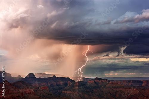 Photography Lightning strikes in the Grand Canyon during a summer storm at Grand Canyon National Park, Arizona, USA