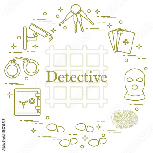 Criminal and detective elements. Crime, law and justice vector icons.