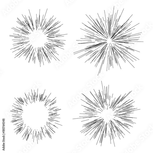 Sun burst  star burst sunshine. Radiating from the center of thin beams  lines. Dynamic style. Abstract explosion  speed motion
