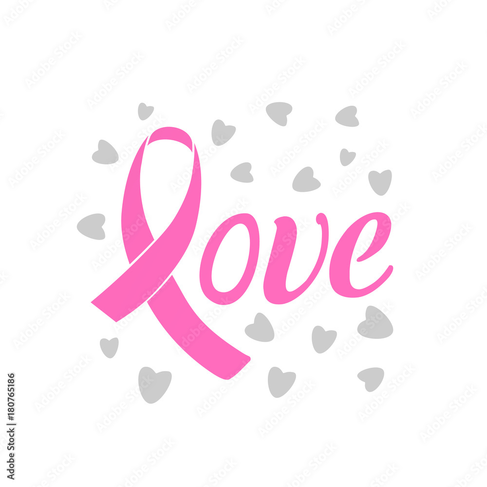 Love lettering with pink ribbon