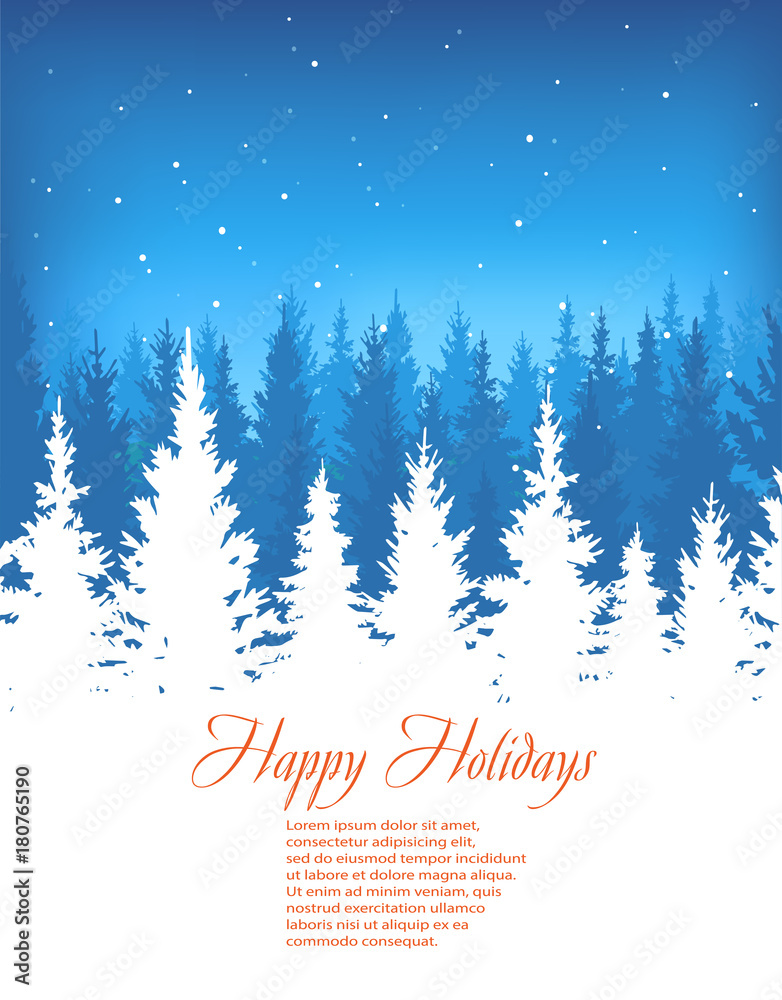 Fototapeta premium Winter forest landscape vector illustration.