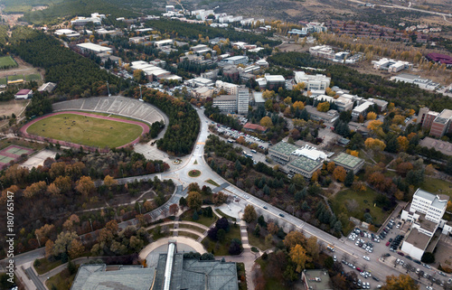 aerial view of middle east technical university in ankara, in autumn