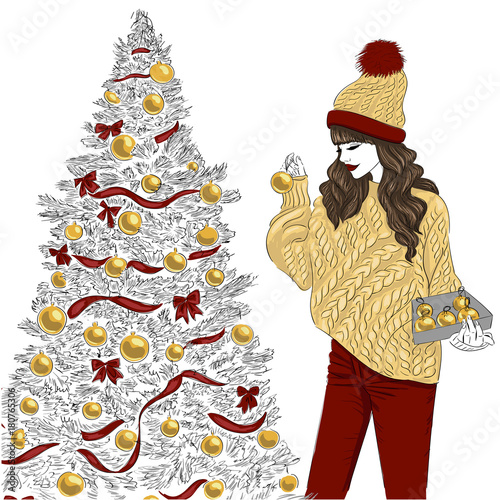 girl near christmas tree