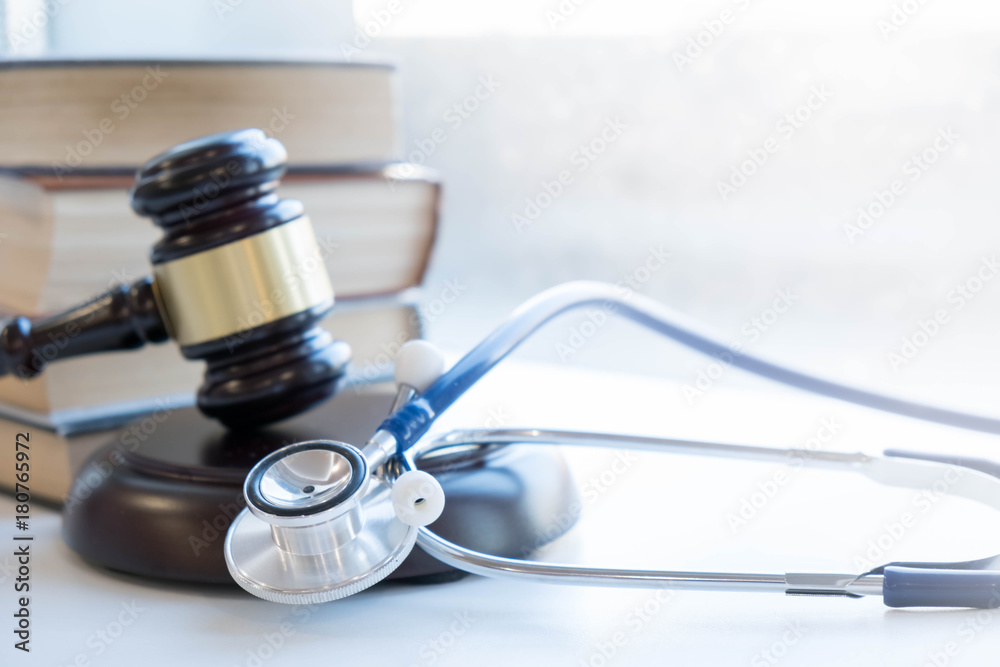 Gavel and stethoscope. medical jurisprudence. legal definition of