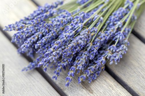 Lavender on a wooden table, shallow depth of field