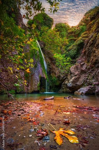 Waterfall in the gorge of Richtis at autumn, Crete, Greece. photo