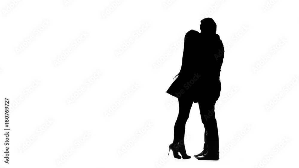 Guy takes the girl in his arms and kisses. Silhouette. White background Guy takes the girl in his arms and kisses. Silhouette. White background