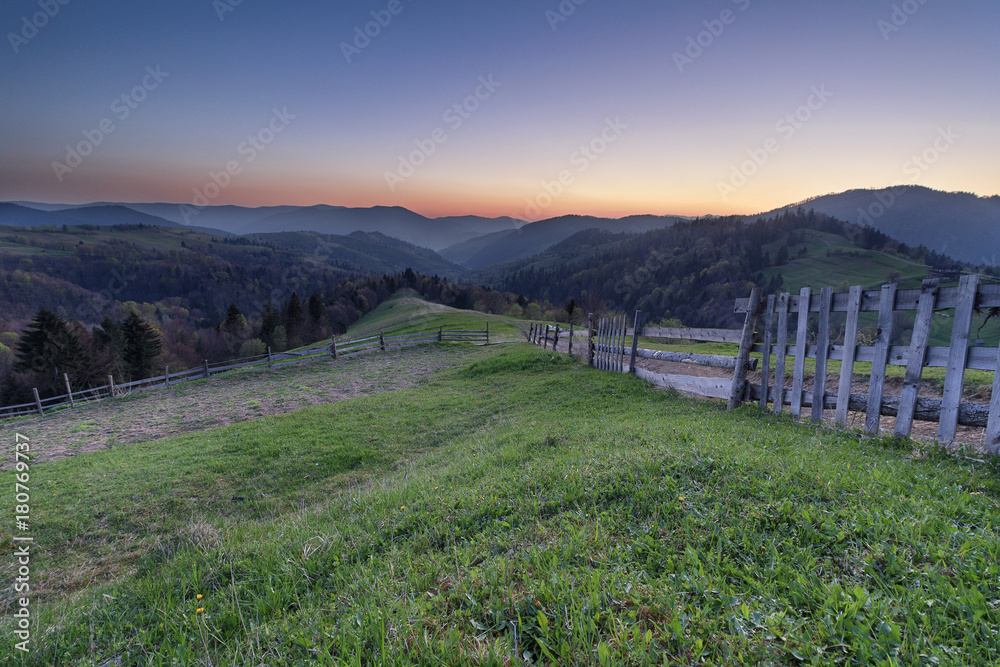 Sunset mountains on the Synevyr pass. Carpathians