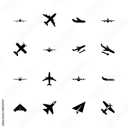 Planes icons - Expand to any size - Change to any colour. Flat Vector Icons - Black Illustration on White Background.