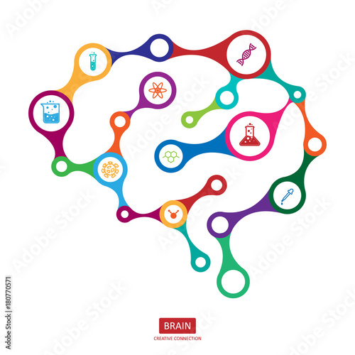 Multicolor connection brain with icon, creative concept of human brain, vector illustration