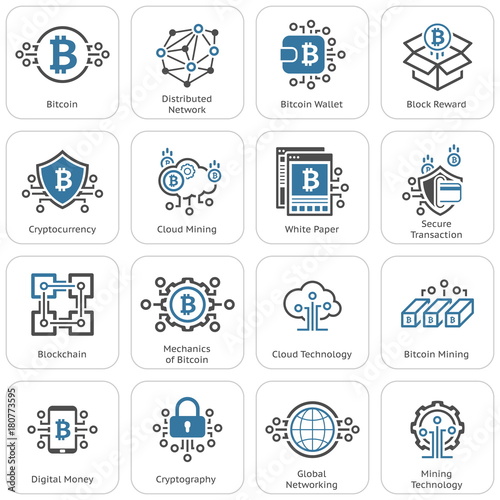 Bitcoin and Blockchain Cryptocurrency Icons.