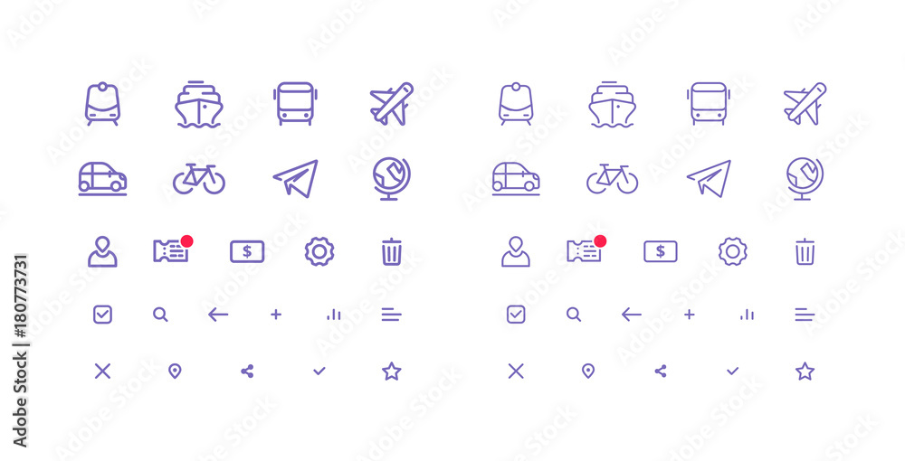 Set of Thin Line Vector Icons for Transport