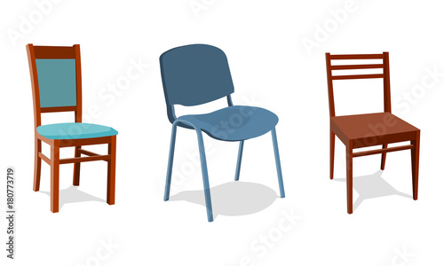 illustration set of different chairs for home and office. object realistic design . Isolated on white background. 3d Vector illustration eps10