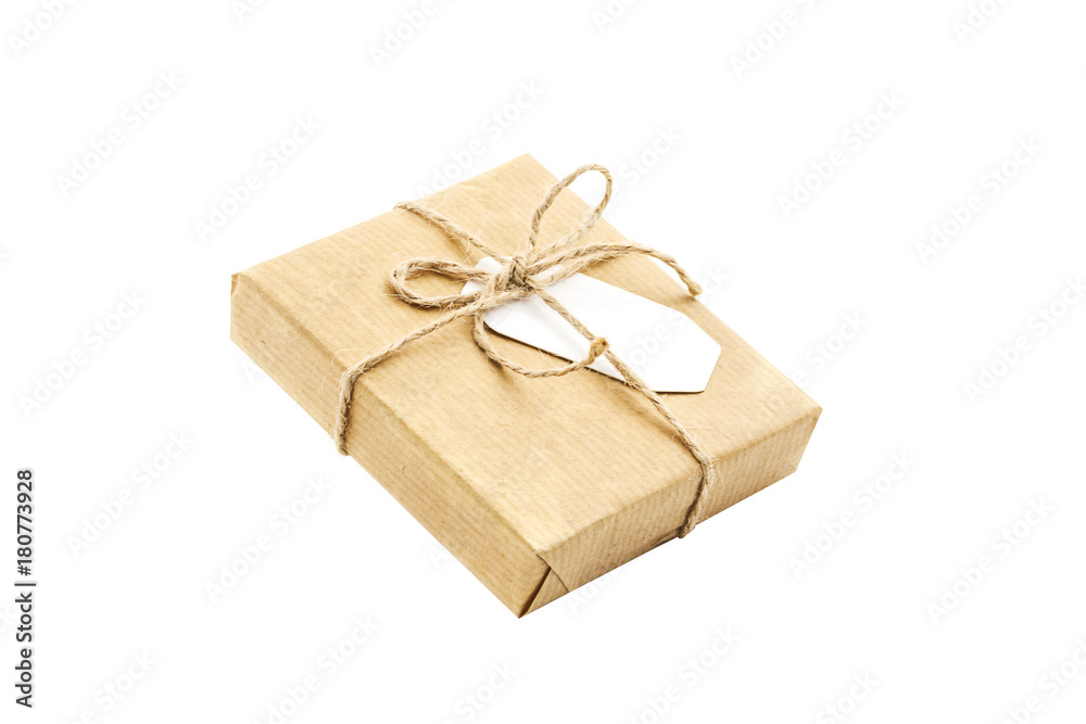 Gift box wrapped craft paper on the isolation background