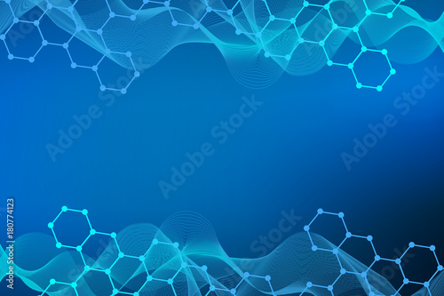 Structure molecule and communication. Dna, atom, neurons. Scientific concept for your design. Connected lines with dots. Medical, technology, chemistry, science background. Vector illustration.