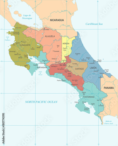 Costa Rica Map - Detailed Vector Illustration
