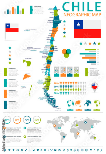 Chile - infographic map and flag - Detailed Vector Illustration