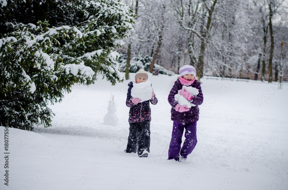 having fun in winter park full of snow