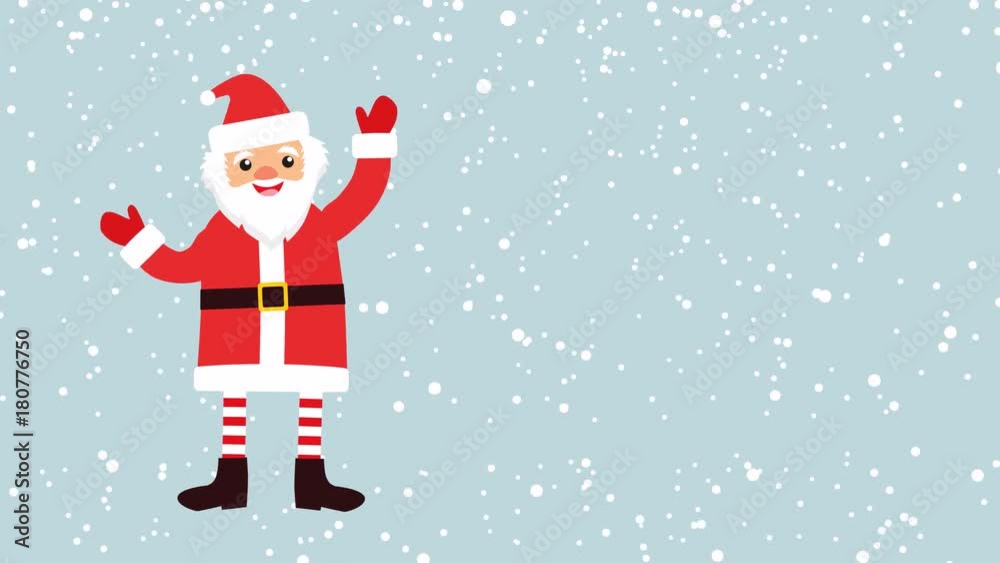 Cartoon Santa Claus against a background of falling snow with an empty banner for your text. banner with sale 50%. footage Cartoon Santa Claus against a background of falling snow with an empty banner for your text. banner with sale 50%. footage