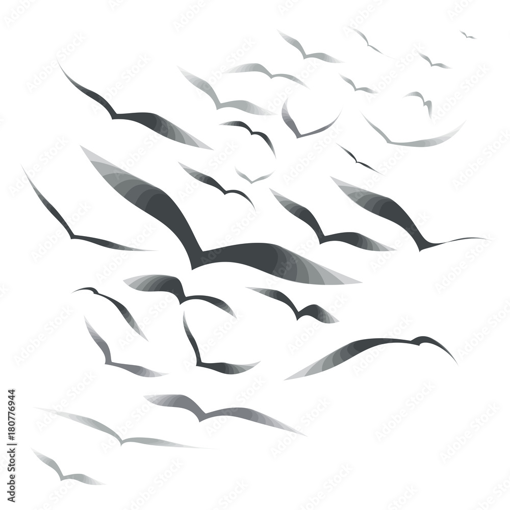 Naklejka premium Flock of birds on a white background