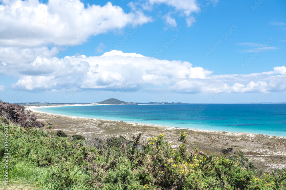 Karikari Peninsula, Far North, Northland, New Zealand, NZ - a dramatic and empty landscape with long white sand beaches Karikari Peninsula, Far North, Northland, New Zealand, NZ - a dramatic and empty landscape with long white sand beaches