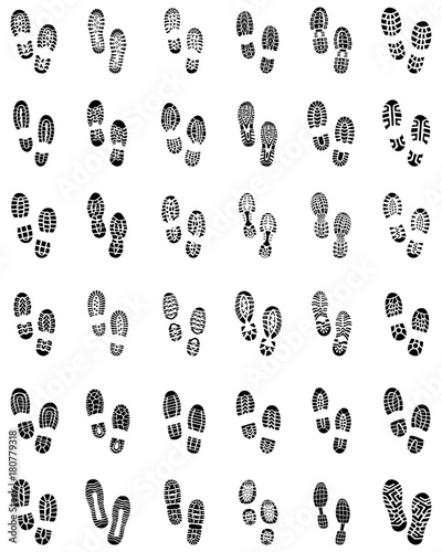Black prints of shoes on a white background, vector