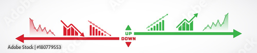 Horizontal design of charts icons going up and down