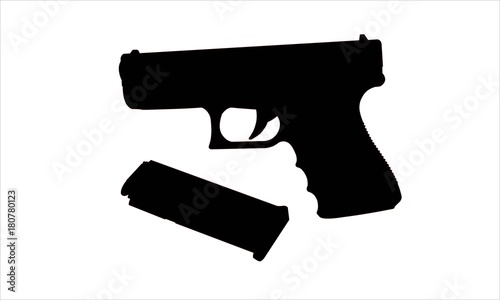 Realistic vector silhouette of gun with stack isolated on white background