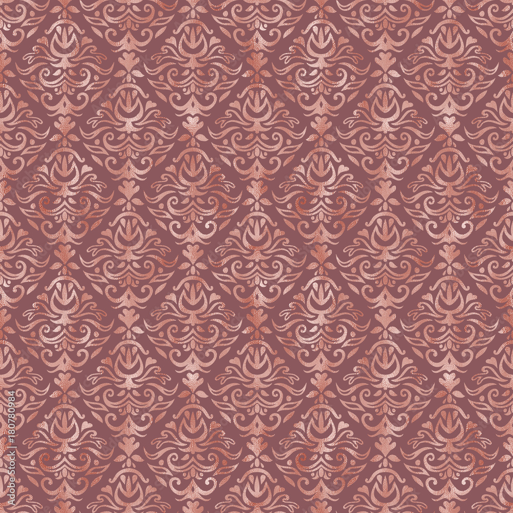 Dusty Pink and Rose Gold Foil Damask Pattern