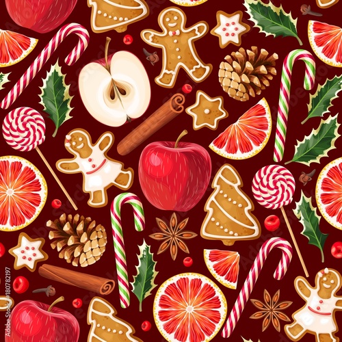 Winter seamless patterns with gingerbread cookies