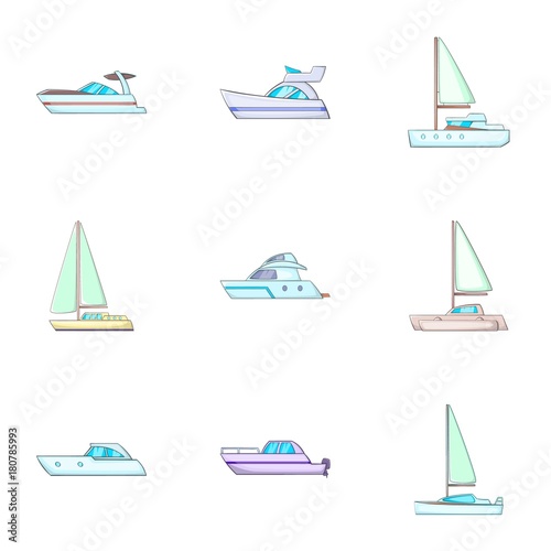 Water transport icons set, cartoon style photo