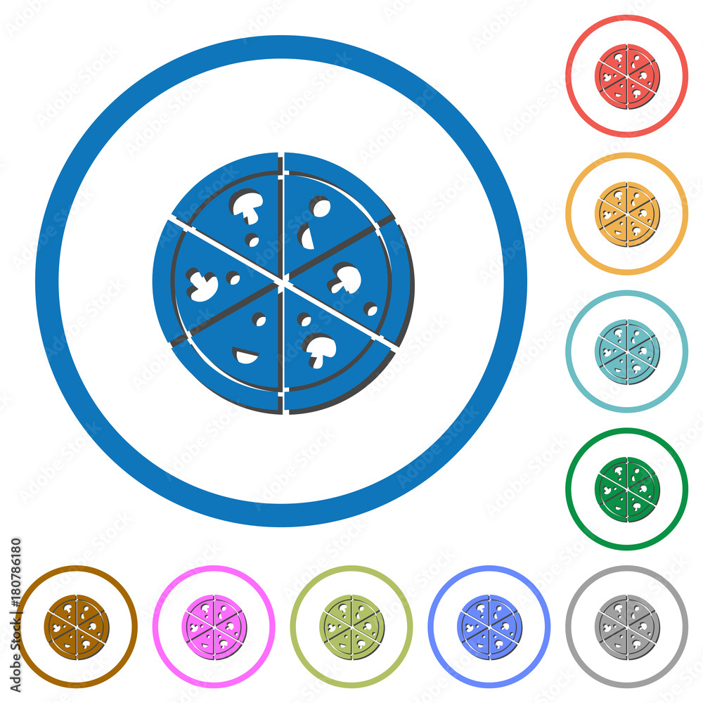 Pizza icons with shadows and outlines Pizza icons with shadows and outlines