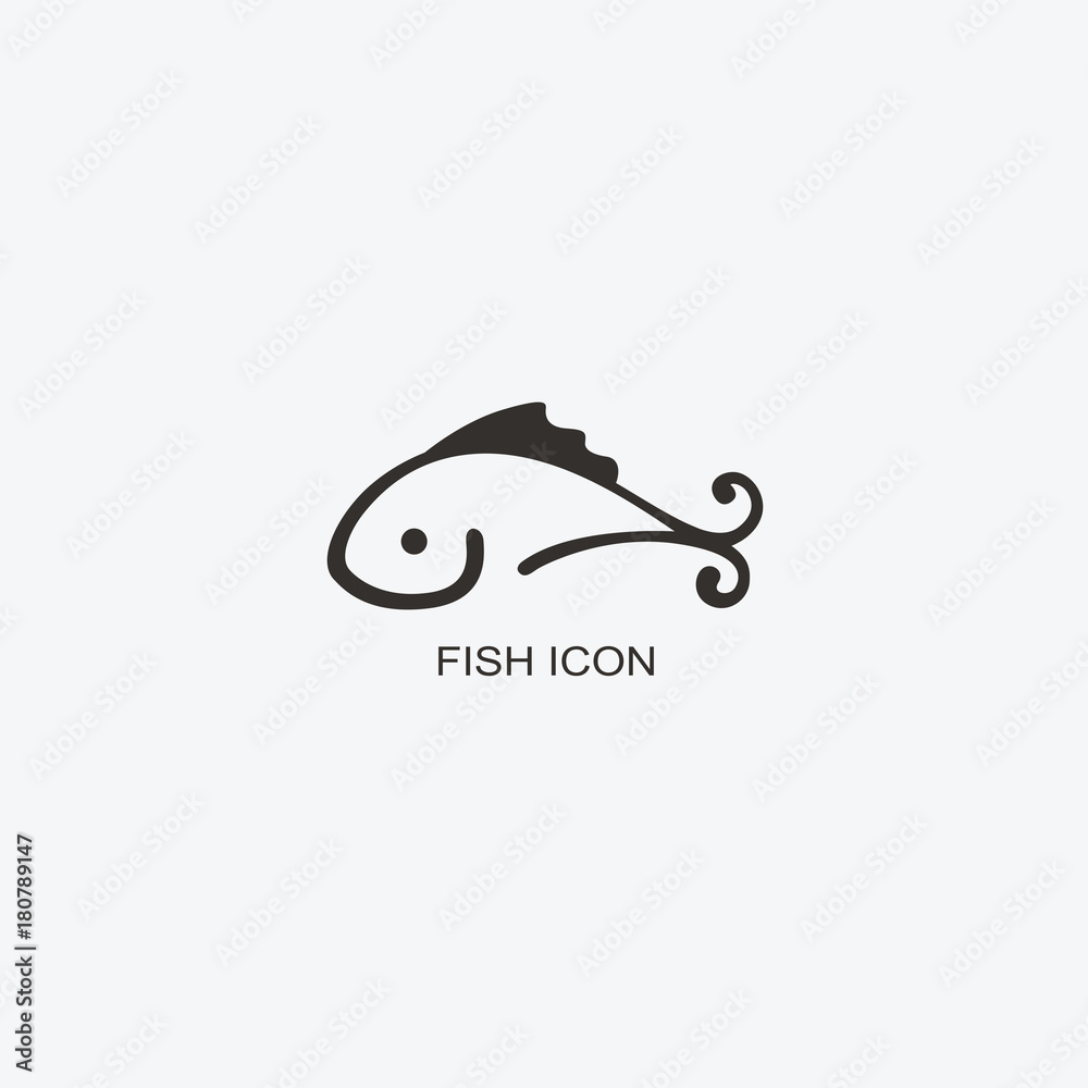 Fish logo template for design. Icon of seafood restaurant..Animals in a natural environment. Illustration of graphic flat style Fish logo template for design. Icon of seafood restaurant..Animals in a natural environment. Illustration of graphic flat style