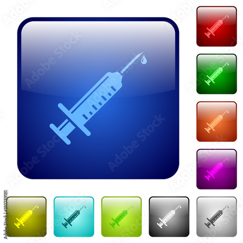 Syringe with drop color square buttons