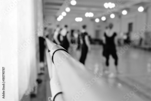 Choreographic machine or barre against the background of the dance ballet class