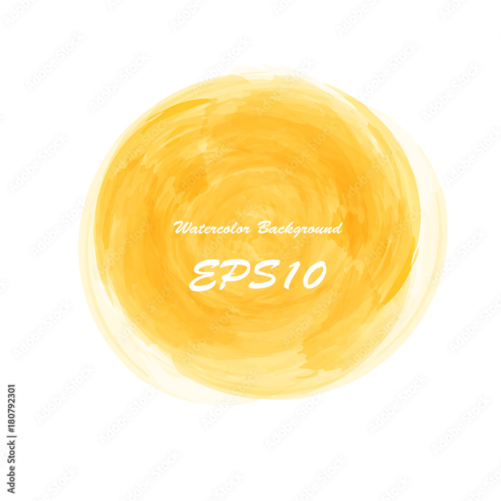 Fototapeta premium Sunny summer yellow. Watercolor abstract colored background for text banner. Watercolour isolated vector illustration backdrop. Wet hand drawing splash spot poster frame.