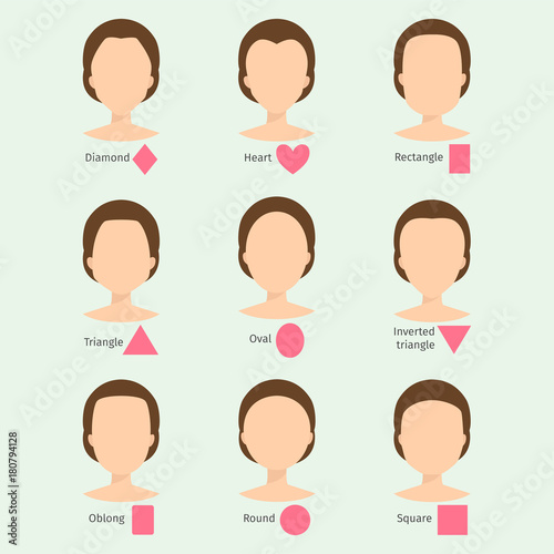 Set of different woman face types vector illustration character shapes girl makeup beautiful female