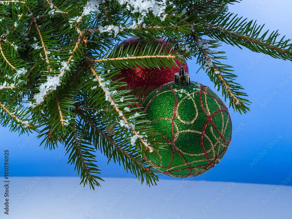 Christmas balls on a branch