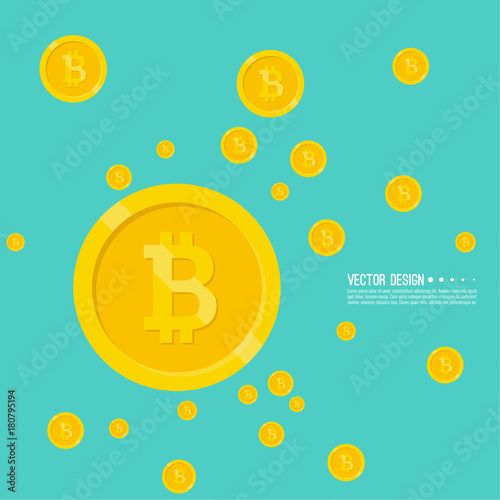 Crypto currency Bitcoin internet virtual money. Vector illustration of  bitcoin digital cryptocurrency. Blockchain based secure.