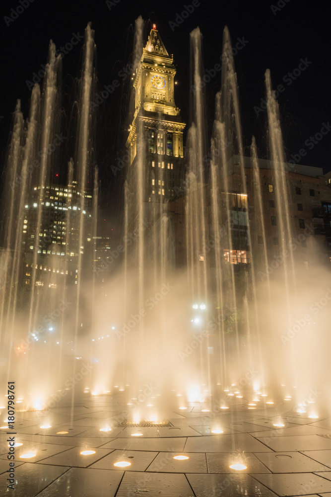 Fountain Blasts Upward as Custom House Tower Looms