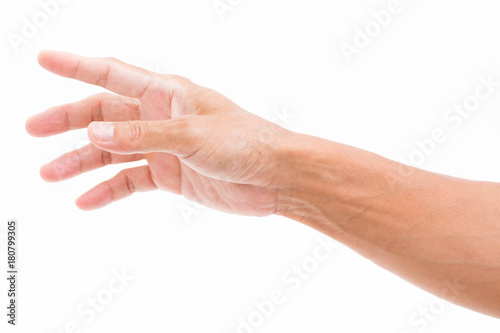 Man hand grabbing isolated on white background photo